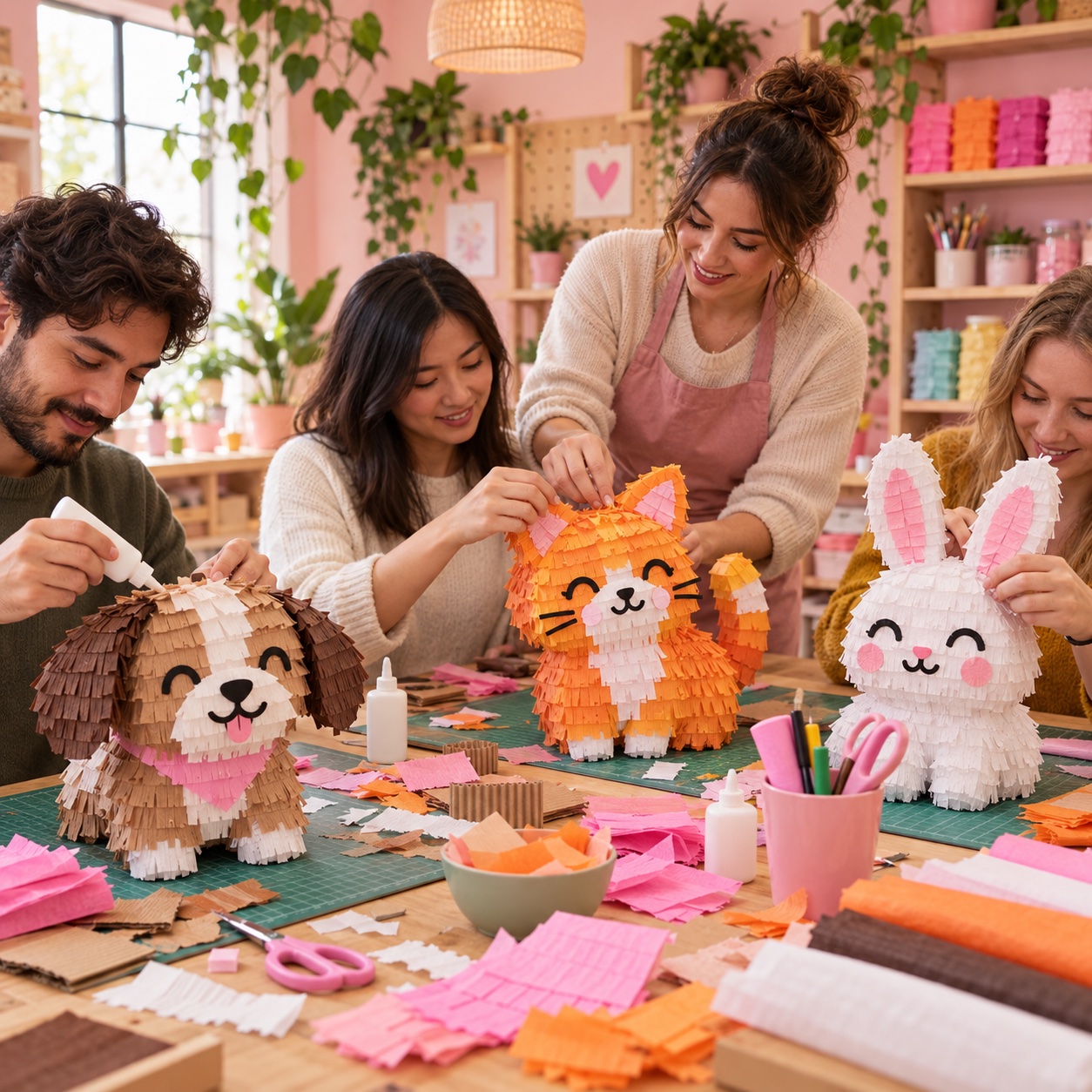 Animalitos de papel: Piñatas adorables - taller de piñatas con fondo rosa