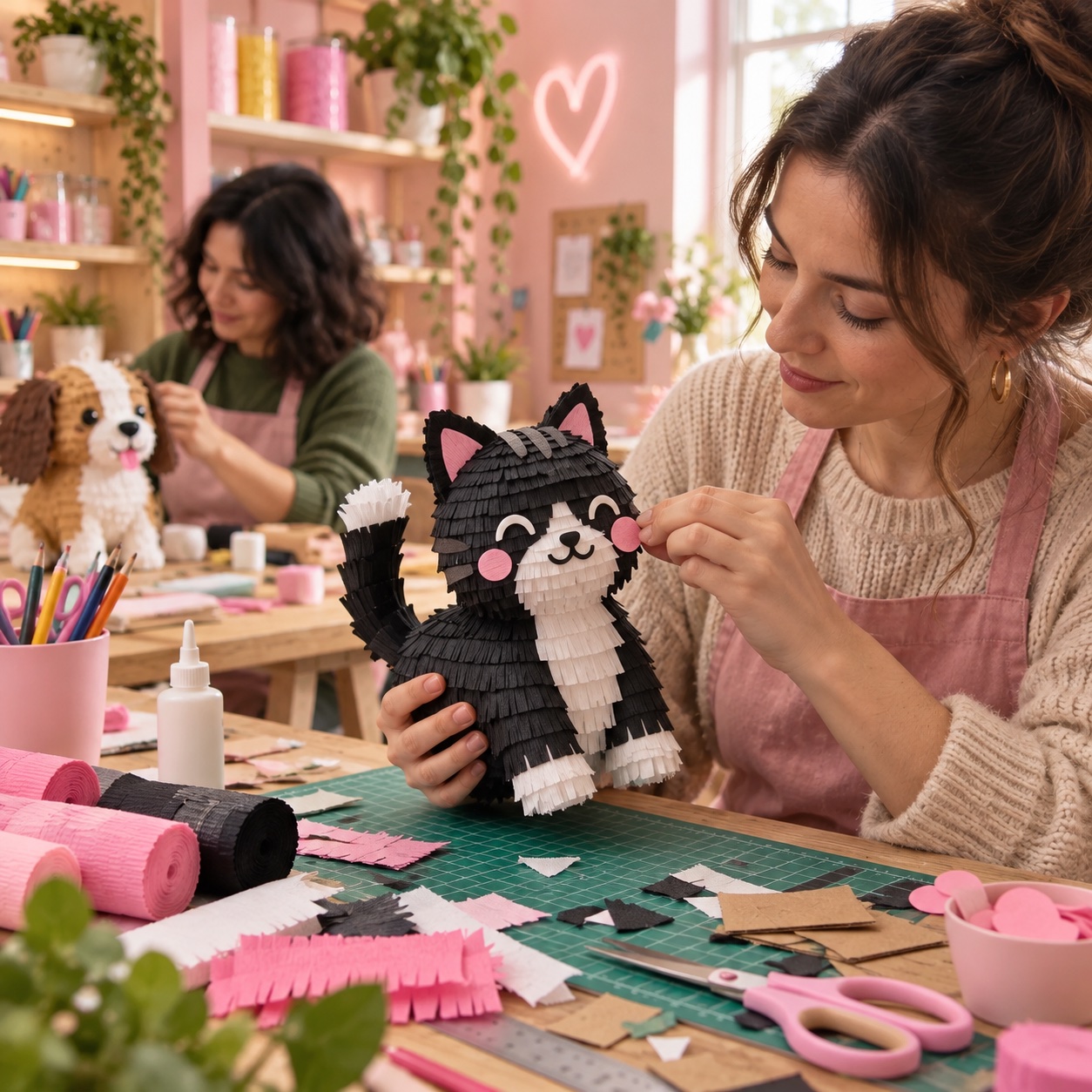 Animalitos de papel: Piñatas adorables - taller de piñatas con fondo rosa