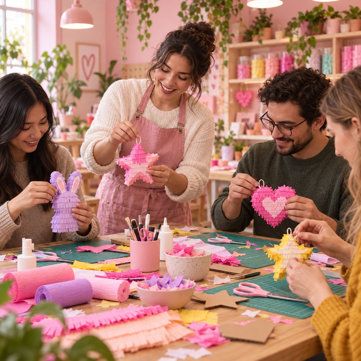 Mini piñatas para regalar - taller de piñatas con fondo rosa