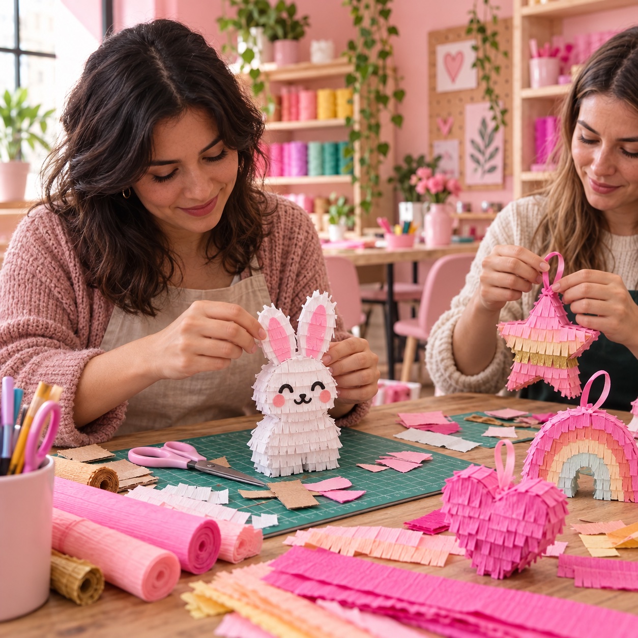 Mini piñatas para regalar - taller de piñatas con fondo rosa